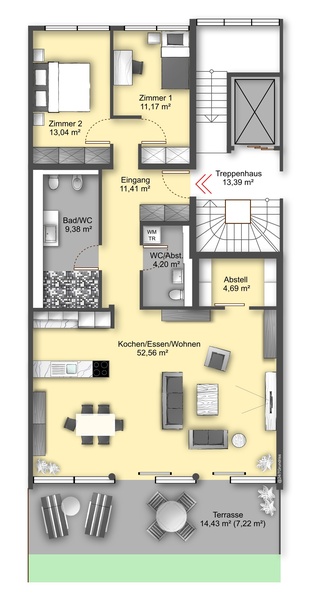 Grundriss aktuell 3,5 Zimmer 